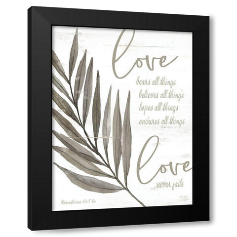 Love Never Fails Black Modern Wood Framed Art Print with Double Matting by Jacobs, Cindy