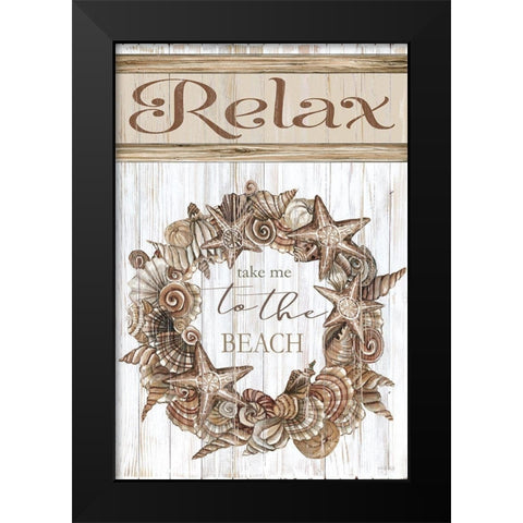 Relax Shell Wreath Black Modern Wood Framed Art Print by Jacobs, Cindy