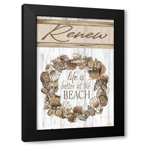 Renew Shell Wreath Black Modern Wood Framed Art Print by Jacobs, Cindy