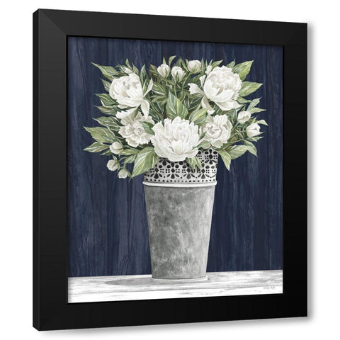 Punched Tin White Floral    Black Modern Wood Framed Art Print by Jacobs, Cindy