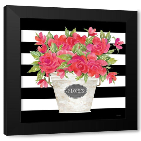 Fuchsia Flores Stripes Black Modern Wood Framed Art Print with Double Matting by Jacobs, Cindy