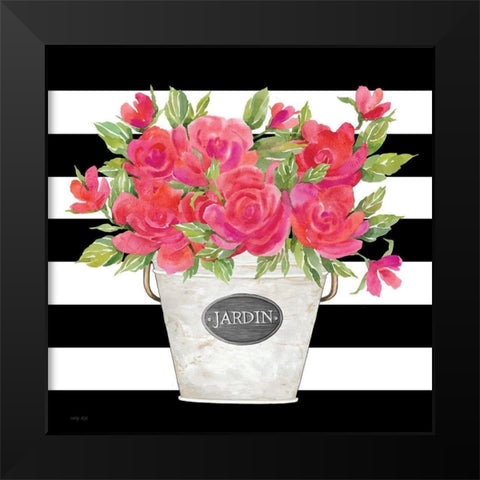 Fuchsia Jardin Stripes Black Modern Wood Framed Art Print by Jacobs, Cindy