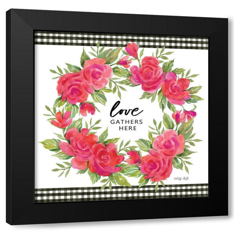 Love Gathers Here Black Modern Wood Framed Art Print by Jacobs, Cindy
