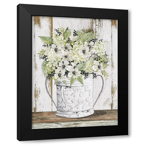White Floral Dreams Black Modern Wood Framed Art Print by Jacobs, Cindy
