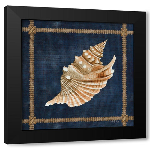 Seashell on Navy V Black Modern Wood Framed Art Print with Double Matting by Jacobs, Cindy
