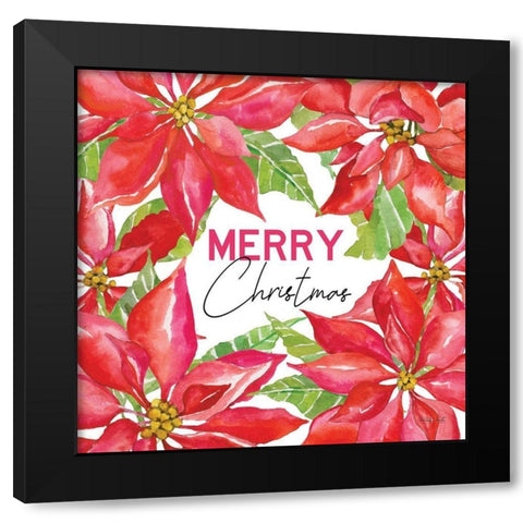 Merry Christmas Poinsettias Black Modern Wood Framed Art Print by Jacobs, Cindy