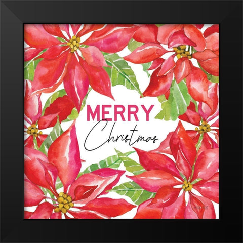 Merry Christmas Poinsettias Black Modern Wood Framed Art Print by Jacobs, Cindy