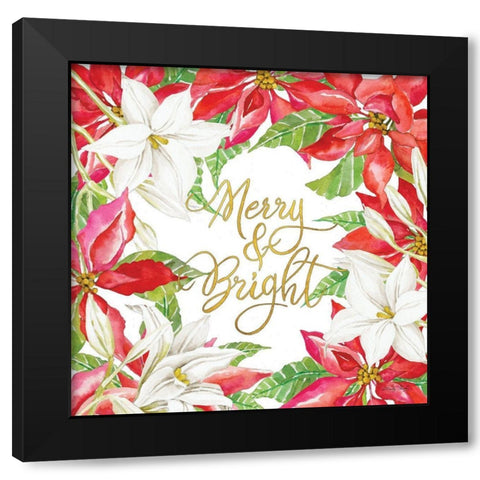 Merry And Bright Poinsettias Black Modern Wood Framed Art Print by Jacobs, Cindy