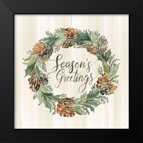 Sage Seasons Greetings Wreath Black Modern Wood Framed Art Print by Jacobs, Cindy