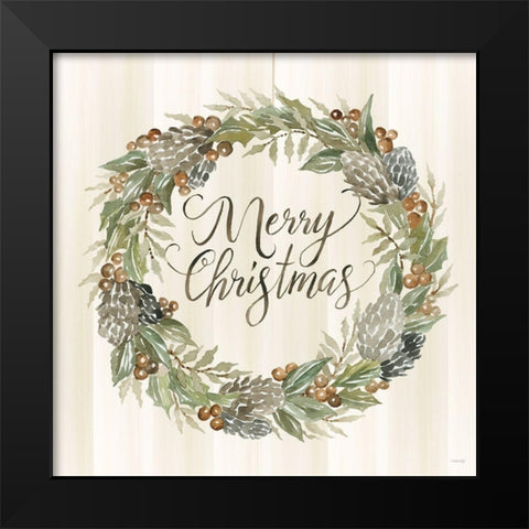 Sage Merry Christmas Wreath Black Modern Wood Framed Art Print by Jacobs, Cindy