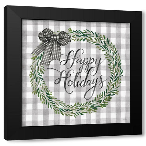 Happy Holidays Wreath Black Modern Wood Framed Art Print with Double Matting by Jacobs, Cindy