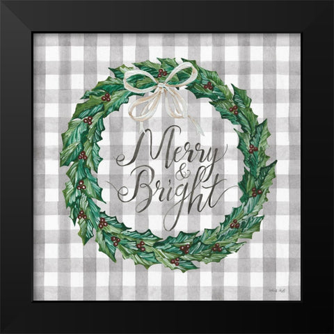 Merry and Bright Wreath Black Modern Wood Framed Art Print by Jacobs, Cindy