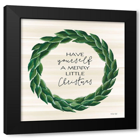 Merry Little Christmas Wreath Black Modern Wood Framed Art Print by Jacobs, Cindy