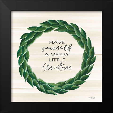 Merry Little Christmas Wreath Black Modern Wood Framed Art Print by Jacobs, Cindy