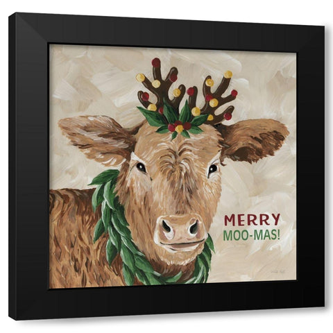 Merry Moo-mas Black Modern Wood Framed Art Print by Jacobs, Cindy