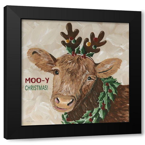 Moo-y Christmas Black Modern Wood Framed Art Print with Double Matting by Jacobs, Cindy