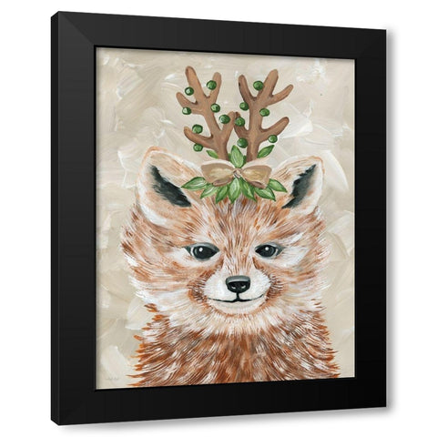 Christmas Fox Black Modern Wood Framed Art Print with Double Matting by Jacobs, Cindy