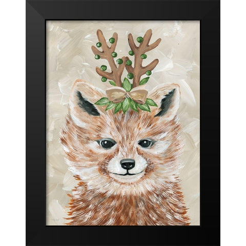 Christmas Fox Black Modern Wood Framed Art Print by Jacobs, Cindy