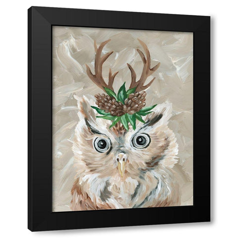 Christmas Owl Black Modern Wood Framed Art Print by Jacobs, Cindy
