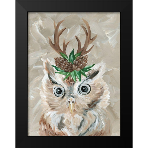 Christmas Owl Black Modern Wood Framed Art Print by Jacobs, Cindy