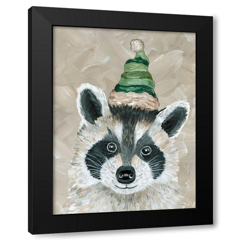 Christmas Raccoon Black Modern Wood Framed Art Print with Double Matting by Jacobs, Cindy