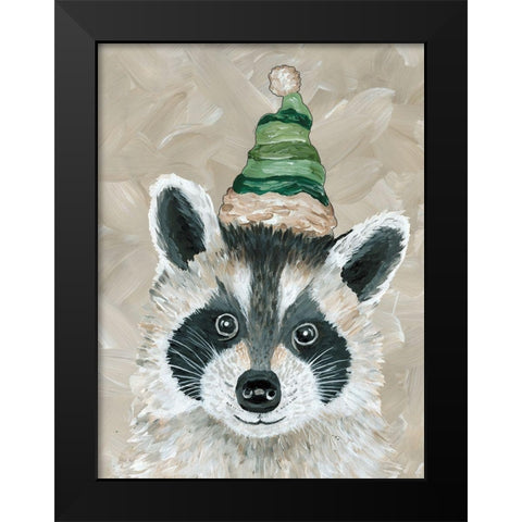 Christmas Raccoon Black Modern Wood Framed Art Print by Jacobs, Cindy
