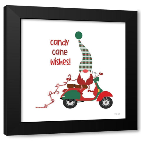 Candy Cane Wishes Gnome Black Modern Wood Framed Art Print with Double Matting by Jacobs, Cindy