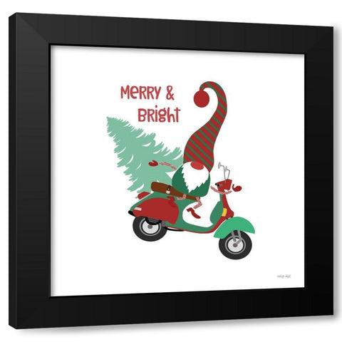 Merry And Bright Gnome Black Modern Wood Framed Art Print with Double Matting by Jacobs, Cindy