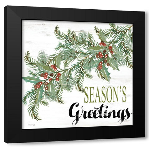 Seasons Greetings Black Modern Wood Framed Art Print with Double Matting by Jacobs, Cindy