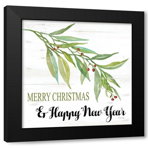 Merry Christmas and Happy New Year Black Modern Wood Framed Art Print with Double Matting by Jacobs, Cindy