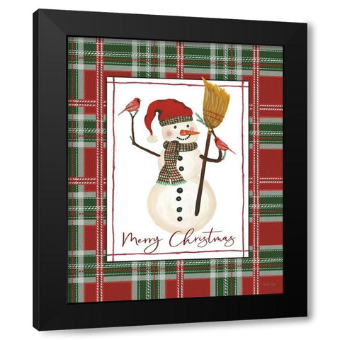 Merry Christmas Snowman Black Modern Wood Framed Art Print by Jacobs, Cindy