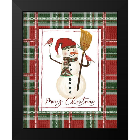 Merry Christmas Snowman Black Modern Wood Framed Art Print by Jacobs, Cindy