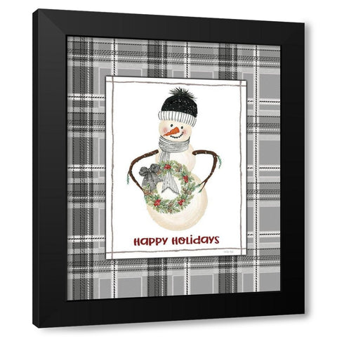 Happy Holidays Snowman Black Modern Wood Framed Art Print with Double Matting by Jacobs, Cindy