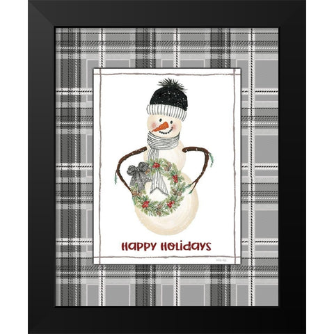 Happy Holidays Snowman Black Modern Wood Framed Art Print by Jacobs, Cindy