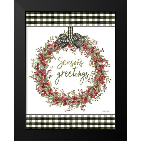 Seasons Greetings Wreath Black Modern Wood Framed Art Print by Jacobs, Cindy