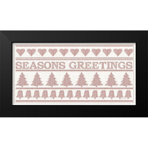 Seasons Greetings Stitchery   Black Modern Wood Framed Art Print by Jacobs, Cindy