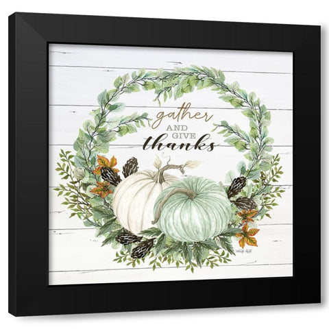 Gather and Give Thanks Wreath Black Modern Wood Framed Art Print by Jacobs, Cindy