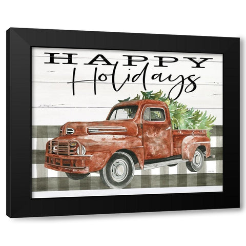 Happy Holidays Truck Black Modern Wood Framed Art Print by Jacobs, Cindy