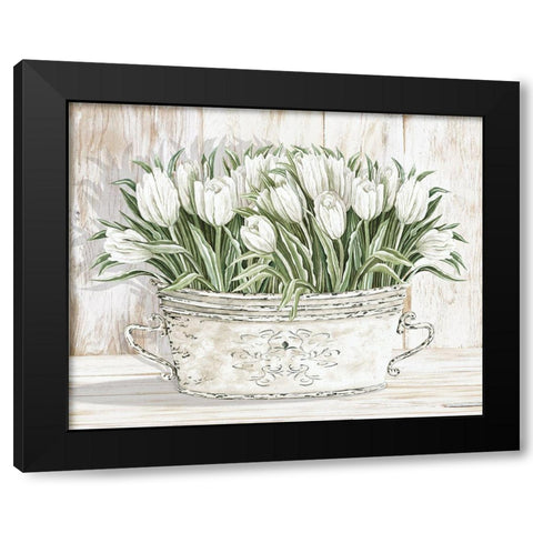 Tulips in White Chipped Pail Black Modern Wood Framed Art Print by Jacobs, Cindy