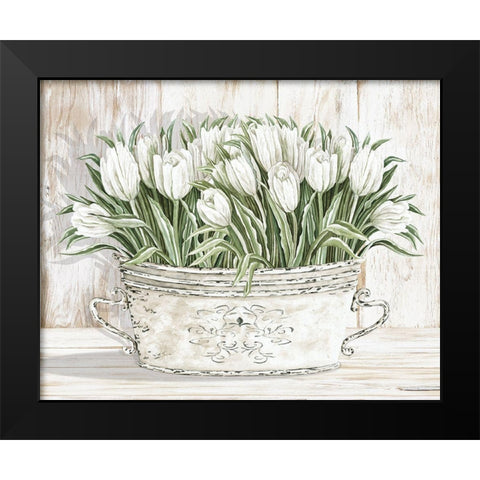 Tulips in White Chipped Pail Black Modern Wood Framed Art Print by Jacobs, Cindy