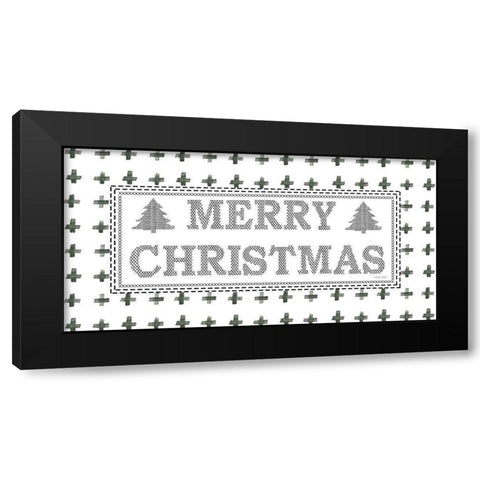 Merry Christmas Stitchery  Black Modern Wood Framed Art Print with Double Matting by Jacobs, Cindy