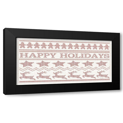 Happy Holidays Stitchery Black Modern Wood Framed Art Print by Jacobs, Cindy