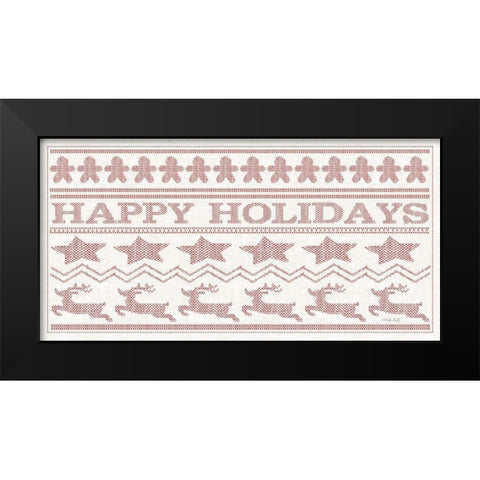 Happy Holidays Stitchery Black Modern Wood Framed Art Print by Jacobs, Cindy