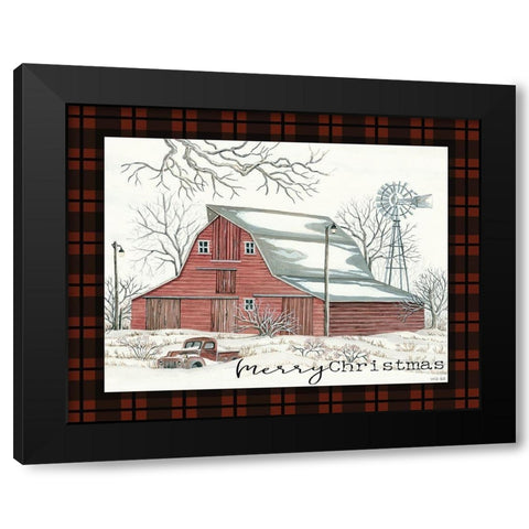 Merry Christmas Farm Black Modern Wood Framed Art Print with Double Matting by Jacobs, Cindy