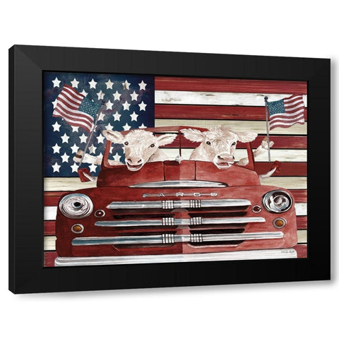 Patriotic Cows Black Modern Wood Framed Art Print by Jacobs, Cindy