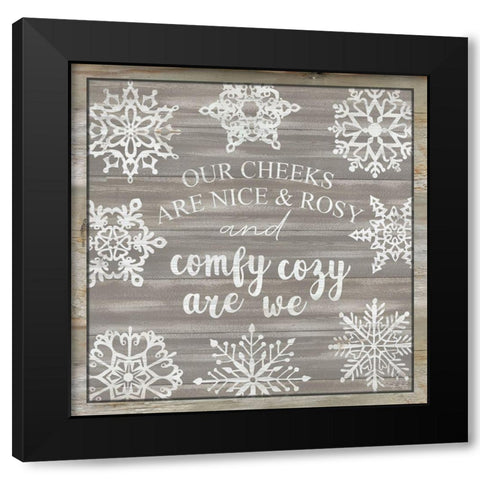 Comfy Cozy Snowflakes Black Modern Wood Framed Art Print by Jacobs, Cindy