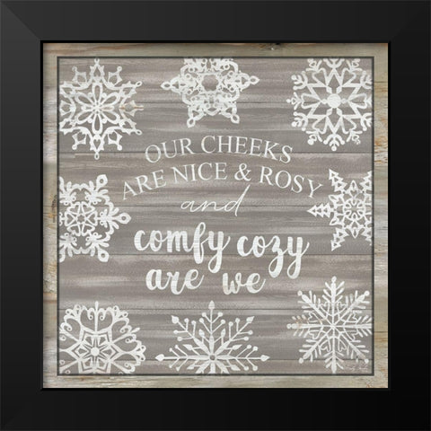 Comfy Cozy Snowflakes Black Modern Wood Framed Art Print by Jacobs, Cindy