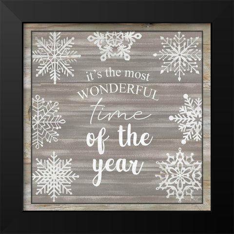 Wonderful Time of the Year Snowflakes Black Modern Wood Framed Art Print by Jacobs, Cindy