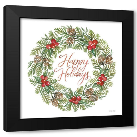 Happy Holidays Wreath      Black Modern Wood Framed Art Print with Double Matting by Jacobs, Cindy