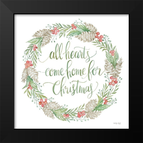 Come Home for Christmas Wreath Black Modern Wood Framed Art Print by Jacobs, Cindy
